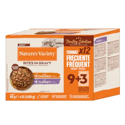 Nature's Variety Bites в соусе, 48 x 85 г - Меню с птицей (2 сорта) Nature's Variety Bites в соусе, 48 x 85 г - Меню с птицей (2 сорта)
