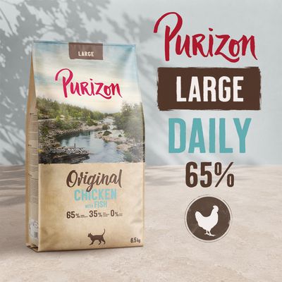 Purizon Large Daily Original Chicken with Fish, 65% Huhn, 35% weitere Zutaten, 0% Getreide, 6,5 kg Beutel.