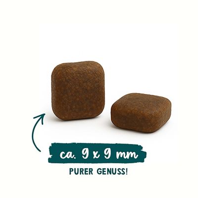 Zwei braune Kroketten, Text: ca. 9 x 9 mm, PURER GENUSS!