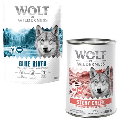 Wolf of Wilderness Kombi-Paket: 400 g Trockenfutter + 400 g Nassfutter