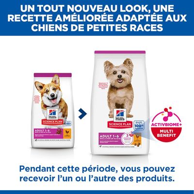Sac Hill's Science Plan Adult 1–6 Small & Mini up to 10 kg, poulet, mélange antioxydant spécial pour l’immunité des petits chiens adultes. Sans conservateurs ni arômes artificiels.