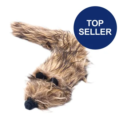 Braunes Plüschspielzeug in Tierform mit schwarzer Nase und Augen. Blauer Kreis mit weißem Text: 'Top Seller'.