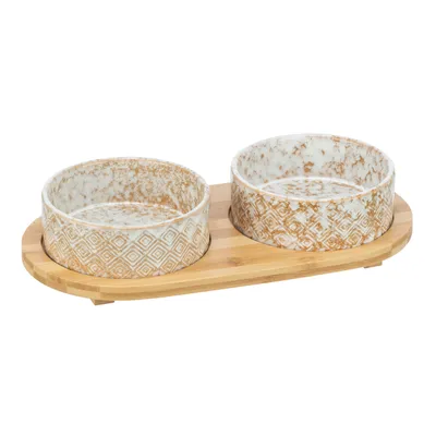 Trixie Napf-Set aus Keramik & Bambus - 2 x 300 ml, L 30 x B 6 x H 15 cm