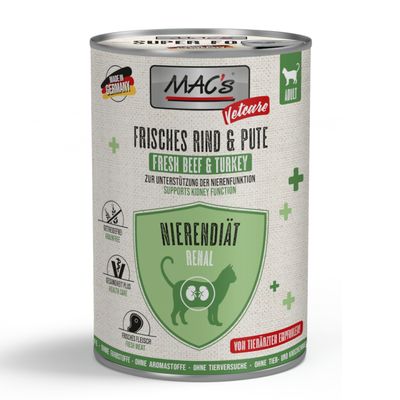 Sparpaket MAC's CAT Vetcare Nierendiät 24 x 400 g frisches Rind & Pute