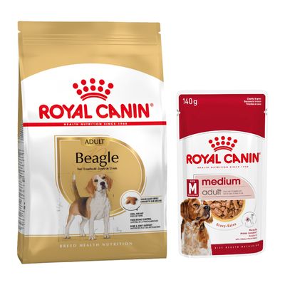 Royal Canin Breed Dry Dog Food + Royal Canin Wet Dog Food - 15% Off! * - Beagle Adult (12kg) + Medium Adult in Gravy (10 x 140g)