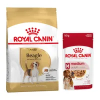 Royal Canin Breed 1,5 à 12 kg pour chien + aliment humide : 15 % de remise ! - Beagle Adult (12 kg) + sachets Medium Adult en sauce (10 x 140 g)