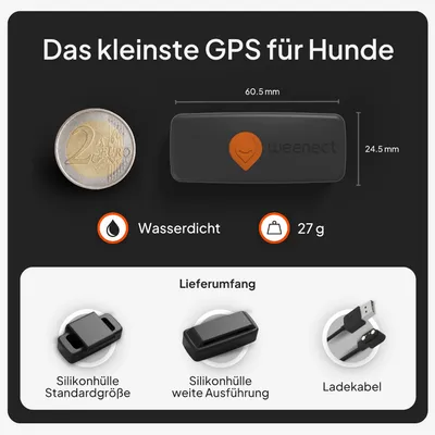 Weenect Pet GPS тракер XS за кучета - без нашийник - черен с универсален силиконов калъф