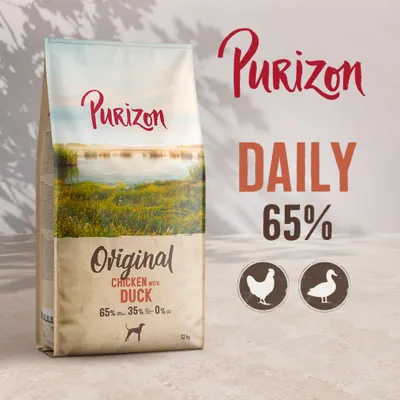 Purizon Original Пиле с патешко DAILY 65%. 65% пиле и патешко, 35% други добавки, 0% зърнени култури. Опаковка, 12 kg. Purizon Original Пиле с патешко DAILY 65%. 65% пиле и патешко, 35% други добавки, 0% зърнени култури. Опаковка, 12 kg.