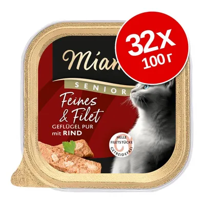 Икономична опаковка Miamor Feines & Filet Senior 32 x 100 г - чисто птиче месо и сърнешко