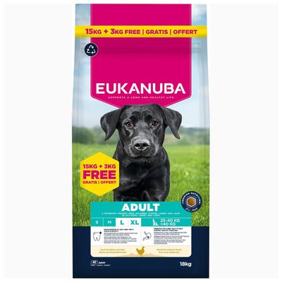 Eukanuba Premium Nutrition Adult Large & Giant Breed Chicken 15kg + 3kg Extra Free!