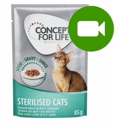 Przycisk odtwarzania wideo. Kliknij tutaj, aby obejrzeć film o produkcie Concept for Life Sterilised Cats 85 g.