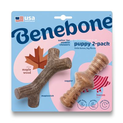 Benebone purulelu Puppy Maplestick/Zaggler pekoni, pieni - 2 kappaleen setti