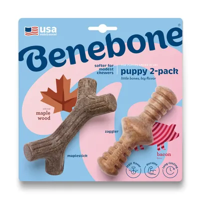 Benebone purulelu Puppy Maplestick/Zaggler pekoni, pieni - 2 kappaleen setti Benebone purulelu Puppy Maplestick/Zaggler pekoni, pieni - 2 kappaleen setti