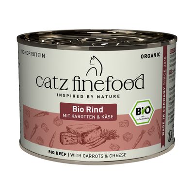 Catz Finefood Bio Huhn, DE-ÖKO-006, ohne Zuckerzusatz, keine Tierversuche, getreidefrei, 94% Fleischanteil, hergestellt aus biologischer Landwirtschaft.