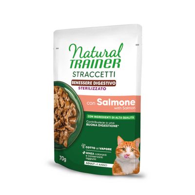 Natural Trainer Straccetti Digestive Wellbeing Sterilised Reepjes in Saus 28 x 70 g met Zalm