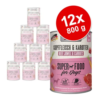 MAC's Super Food for Dogs, carne di testa e carote, 12x800g lattine. Made in Germany, senza cereali, 94% carne di manzo. Alimento completo per cani adulti.