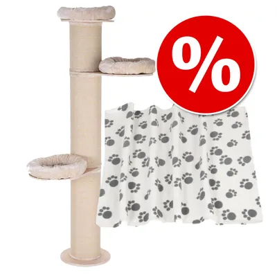 Sparset: klösträdet Natural Paradise XXL + mysfilten Pawty - Natural Paradise XXL klösträd + Pawty fleecefilt Sparset: klösträdet Natural Paradise XXL + mysfilten Pawty - Natural Paradise XXL klösträd + Pawty fleecefilt