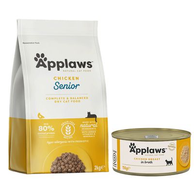 Applaws Hrană umedă & uscată în pachet mixt 2 kg Adult Pui & rață + 6 x 156 g Piept de pui