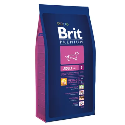 Brit Premium Adult Small S, aliment pour chiens de petites races (1-10 kg), au poulet frais et aux herbes, paquet de 8 kg. Soutient la digestion, la brillance du pelage et la vitalité.