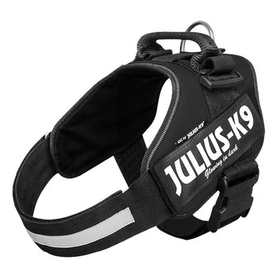 JULIUS-K9 IDC®-Powertuigje Zwart + JULIUS-K9® Rubberen Dubbellijn Maat 0: 58 - 76 cm borstomvang