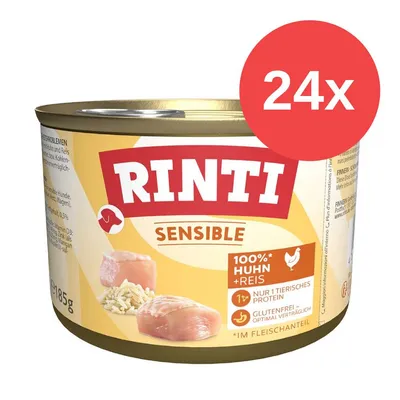 Rinti Sensible, 24x 185g Dosen, 100% Huhn + Reis, nur 1 tierisches Protein, glutenfrei, optimal verträglich, im Fleischanteil.