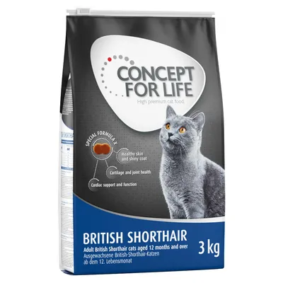 Concept for Life British Shorthair храна за котки, 3 кг. Специална формула за здрава кожа, лъскава козина, здрави стави и сърдечна функция. За възрастни British Shorthair котки над 12 месеца.