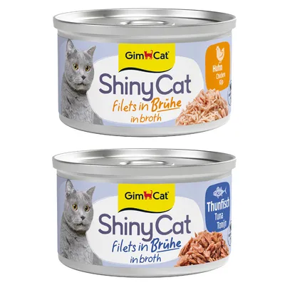 Sparpaket GimCat ShinyCat Filet in Brühe 12 x 70 g -  Thunfisch & Hühnchen Mix