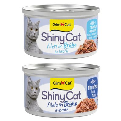 GimCat ShinyCat Filet Thunfisch, 100% natürlich, ohne Zusatzstoffe, Packung mit 24 Dosen.