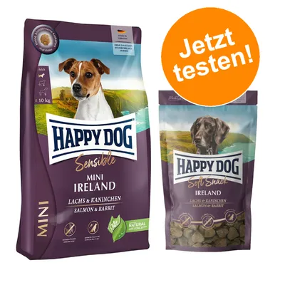 Happy Dog Sensible Mini Ireland und Soft Snack Ireland, Lachs & Kaninchen. Made in Germany, ohne Konservierungsstoffe. Jetzt testen! Natural Life Concept.