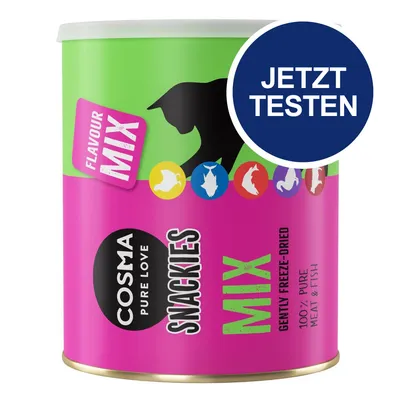 Cosma Pure Love Snackies Mix, gefriergetrocknet, 100% reines Fleisch und Fisch. Jetzt testen.