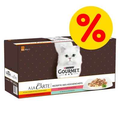 Purina Gourmet A La Carte Rezepte des Küchenchefs, 60x85g. Mit Huhn, Garnelen mit Spinat und Pasta-Perlen, Forelle an Gewürzauswahl, Rind an Linsen-Bergkräuter, Seelachs an Spinatkreation. Purina Gourmet A La Carte Rezepte des Küchenchefs, 60x85g. Mit Huhn, Garnelen mit Spinat und Pasta-Perlen, Forelle an Gewürzauswahl, Rind an Linsen-Bergkräuter, Seelachs an Spinatkreation.