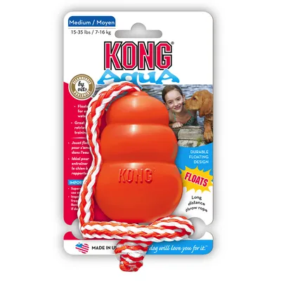 KONG Aqua Medium, schwimmendes Hundespielzeug mit Wurfseil. Empfohlen von Tierärzten. Für Hunde von 7-16 kg. Hergestellt in den USA.