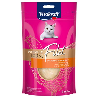 Vitakraft Premium 100% filet, 100% libové kuřecí filety, bez barviv a konzervantů, 4 porce.