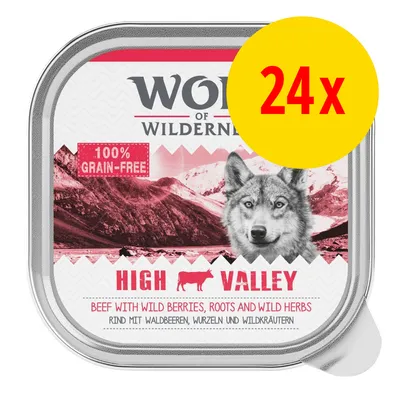 Wolf of Wilderness HIGH VALLEY, 100% grain-free, oksekød med vilde bær, rødder og vilde urter. 24x. Beef with wild berries, roots and wild herbs. Rind mit Waldbeeren, Wurzeln und Wildkräutern.