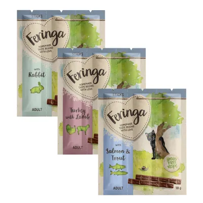 Feringa Sticks 3 x 3 csomag (9 x 6 g) gazdaságos csomag - 3-as vegyes csomag (lazac, pulyka, nyúl)