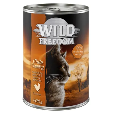 Wild Freedom Wide Country alimento per gatti, ricetta 100% senza cereali, gusto pollo, lattina da 400g.