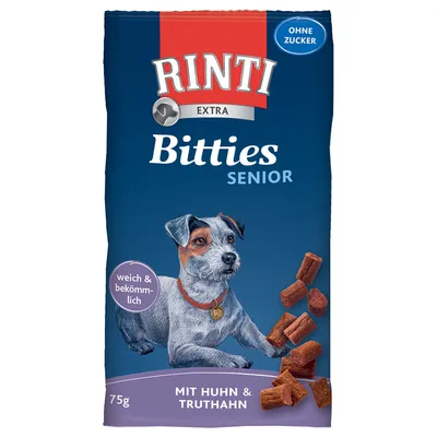Rinti Extra Bitties Senior, weich & bekömmlich, mit Huhn & Truthahn, ohne Zucker, 75g.
