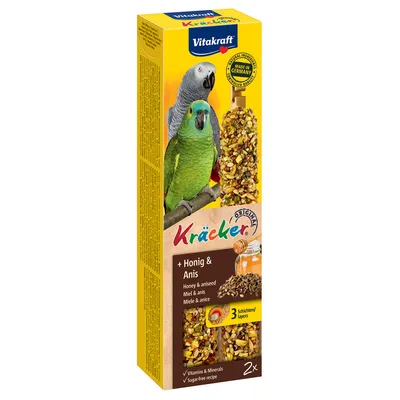 Vitakraft Kräcker med a anýz pro papoušky, 3 vrstvy, bez cukru, s vitaminy a minerály. Vyrobeno v Německu.