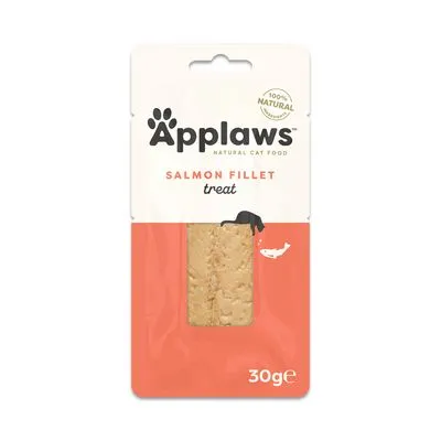 Applaws Natural Cat Food Salmon Fillet treat, 100% natural, verpakking met zichtbare zalmfilet, inhoud 30g