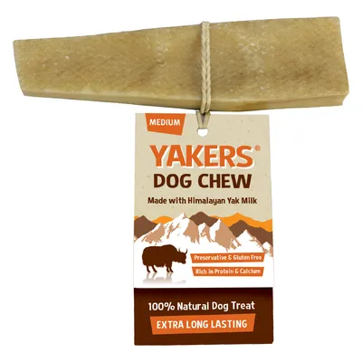 Yakers dog chew, medium size, made with Himalayan yak milk. Preservative and gluten free, rich in protein and calcium. 100% natural dog treat, extra long lasting. Yakers dog chew, medium size, made with Himalayan yak milk. Preservative and gluten free, rich in protein and calcium. 100% natural dog treat, extra long lasting.