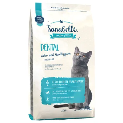 Sanabelle Dental корм для кошек для гигиены зубов и полости рта, структурированное растительное волокно, 70% мясо птицы, 5% свежая печень, без глютеновых злаков, от 12 месяцев, 2 кг.