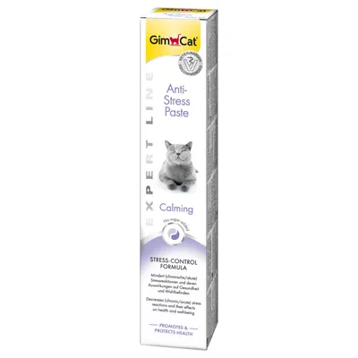 GimCat Anti-Stress Paste Expert Line, Calming. Sin azúcar añadido. Fórmula de control del estrés. Promotes & Protects Health. Veterinariamente recomendado.