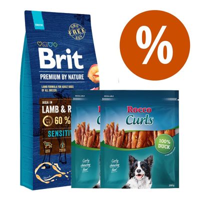 10 zł taniej! Brit karma sucha dla psa, 12 / 15 kg + Rocco Curls, kaczka, 400 g Light, indyk