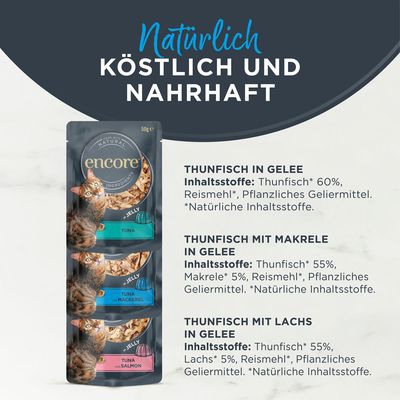 Encore Cat Jelly Pouch Mixpaket 5 x 50 g - Auswahl mit Fisch (3 Sorten)