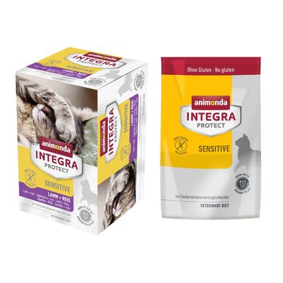 6 x 100 g animonda Integra Protect Adult Sensitive Schale + 300 g passendes Trockenfutter Gratis! Lamm & Reis + Protect Adult Sensitive