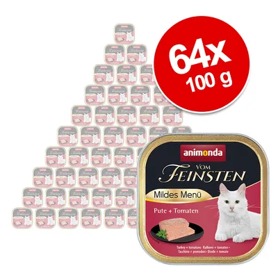 Animonda Vom Feinsten Mildes Menü Pute + Tomaten, 64x 100g Portionsschalen für Katzen.