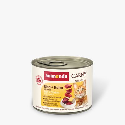 animonda Carny Senior 7+ Naudanliha ja kana juustolla, 100 % tuoreita ainesosia, korkea eläinproteiinipitoisuus, ilman lisättyä viljaa ja sokeria