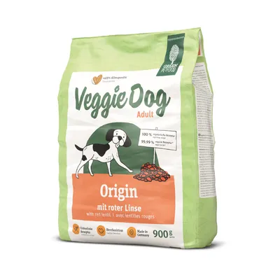 Veggie Dog Adult Origin med rød linse, 100% vegetarisk opskrift, 99,99% vegansk opskrift, kornfri, hjertefunktion, Made in Germany, 900g.