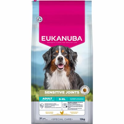 Eukanuba Daily Care Sensitive Joints, ração seca premium para cães adultos a partir de 1 ano, todas as raças e pesos, apoia articulações saudáveis. Tamanho: 12kg.