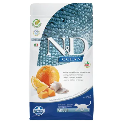 Farmina N&D Ocean Adult sans céréales hareng, potiron, orange pour chat - 3 x 1,5 kg